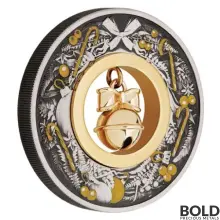 2022 Silver Perth Jingle Bell Silver Antiqued 2 oz Colored Coin