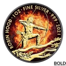 2021 Great Britain Myths & Legends Burning Robin Hood 1 oz Silver