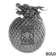 2022 Chad Hatched Chinese Dragon 2 oz Silver HR Antiqued