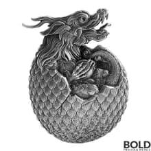 2022 Chad Hatched Chinese Dragon 2 oz Silver HR Antiqued