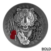 2022 Chad Tiger In The Forest 2 oz Silver HR Antiqued