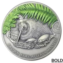 2021 New Zealand Kiwi 2 oz Silver Colored Antique Proof