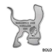 2021 Niue Jurassic World Velociraptor Shape 2 oz Silver Antiqued