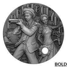 2022 2 oz Silver Niue Gangsters Bonnie and Clyde Antiqued UHR