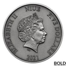 2021 Niue Jurassic World 2 oz Silver HR Antiqued Cracked