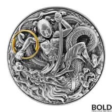 2021 Niue Ne Zha Kills The Dragon King's Son 2 oz Silver HR Antiqued