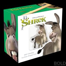 2021 Niue Shrek Donkey Shaped 1 oz Silver Colored Proof