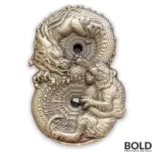 2022 Tokelau Figure 8 Dragon & Tiger Antiqued 3 oz Silver HR Coin
