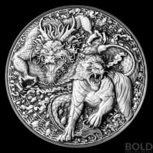 2022 Tokelau Auspicious Dragon Zodiac Pairings: Chinese Dragon & Tiger 2 oz Silver Antiqued HR