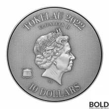 2022 Tokelau African Lion vs Chinese Guardian Lion 2 oz Silver Antiqued