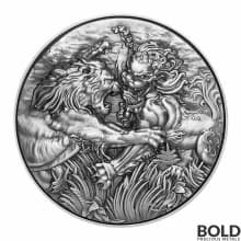 2022 Tokelau African Lion vs Chinese Guardian Lion 2 oz Silver Antiqued