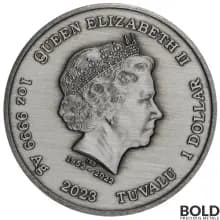 2023 Silver 1 oz Tuvalu James Bond Casino Royale Chip Colored Antiqued