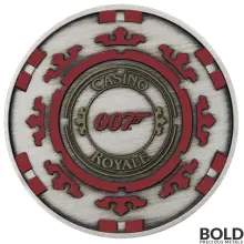 2023 Silver 1 oz Tuvalu James Bond Casino Royale Chip Colored Antiqued