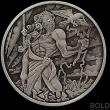 2020 Tuvalu Gods of Olympus: Zeus 1 oz Silver Antiqued