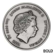 2021 Tuvalu Gods of Olympus: Poseidon 1 oz Silver Antiqued