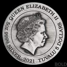 2021 Tuvalu Chinese Warrior God Zhao Yun 5 oz Silver Antique