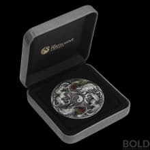 2021 Tuvalu Double Dragon Double Phoenix Colored Antique 2 oz Silver