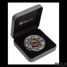 2021 Tuvalu Double Dragon Yin Yang Koi Color Antique 2 oz Silver