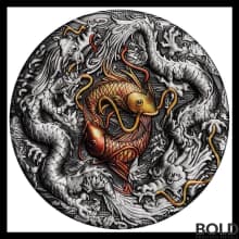 2021 Tuvalu Double Dragon Yin Yang Koi Color Antique 2 oz Silver