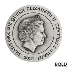 2021 Tuvalu Dragon and Tiger Antiqued 2 oz Silver