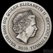2019 Tuvalu Dragon Antiqued Colored Proof 5 oz Silver