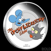 2021 Tuvalu Simpsons Itchy & Scratchy 1 oz Silver Colored Proof