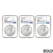 2021 American Silver Eagle (T-1) 3-Coin Set: NGC MS70 ER W-P-S