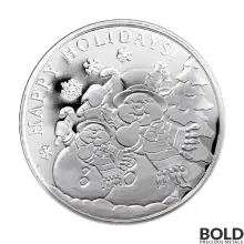 Silver Snowman: Season's Greetings 1 oz Christmas Round