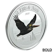2018 EC8 St Kitts & Nevis Brown Pelican 1 oz Silver Proof (Colored)