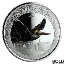 2018 EC8 St Kitts & Nevis Brown Pelican 1 oz Silver Proof (Colored)