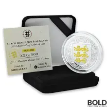 2018 Gibraltar Royal Arms of England Silver 1 oz Proof (Red Colored)