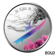 2022 Silver 1 oz St Kitts & Nevis Underwater Surfer Coin Proof (Colored)