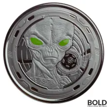 2022 Silver Ghana Alien 1 oz Proof Black Rhodium Colored