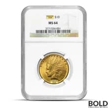 $10 Indian Gold Eagle Coin (MS64, NGC or PCGS, Random)