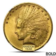 $10 Indian Gold Eagle Coin (MS64, NGC or PCGS, Random)