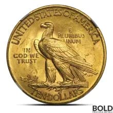 $10 Indian Gold Eagle Coin (MS64, NGC or PCGS, Random)