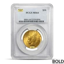 $10 Indian Gold Eagle Coin (MS64, NGC or PCGS, Random)