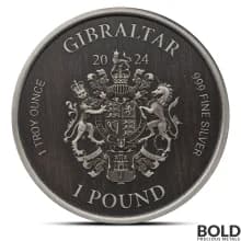 2024 1 oz Gibraltar Lady Justice Silver Coin (Antiqued)