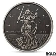 2024 1 oz Gibraltar Lady Justice Silver Coin (Antiqued)