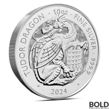 2024 10 oz British Tudor Beasts: Dragon Silver Coin (BU)