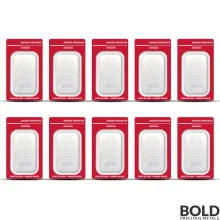 Lot of 10 - 1 oz Argor Heraeus Silver Bar