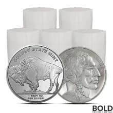 Lot of 100 - 1 oz Golden State Mint Buffalo Silver Round - 5 Tubes of 20