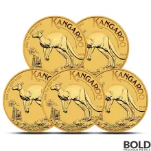 Lot of 5 - 2024 1 oz Perth Kangaroo Gold Coin (BU)