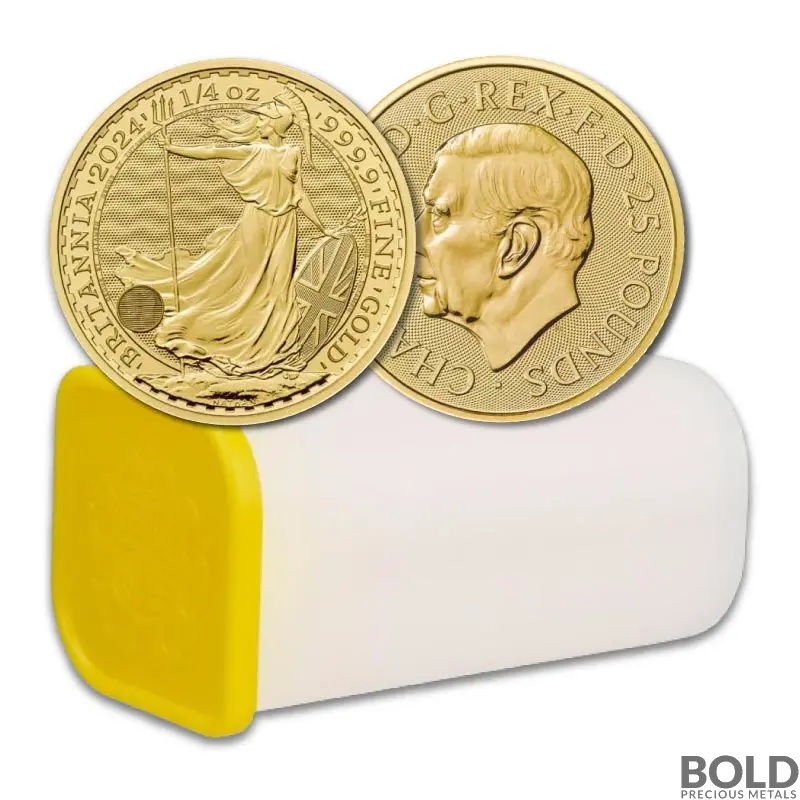 2024 Gold 1/4 oz British Royal Mint Britannia Tube (25 Coins, BU)