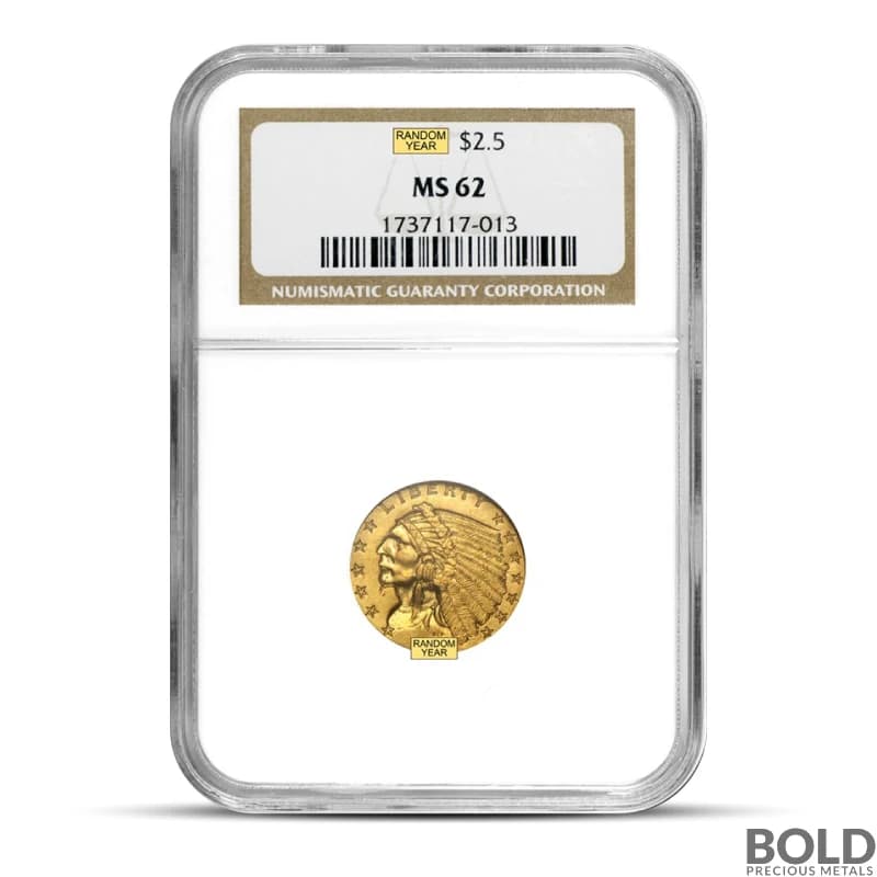 $2.50 Indian Quarter Gold Eagle Coin (MS62, NGC or PCGS, Random)