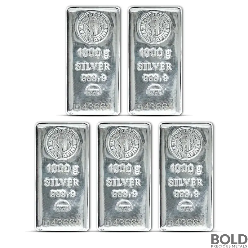 1 Kilo Nadir Silver Bar (Lot of 5)