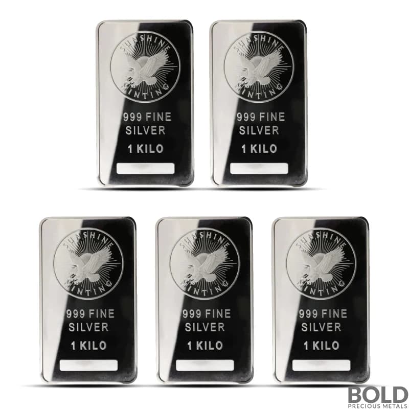 1 Kilo Sunshine Silver Bar - Lot of 5