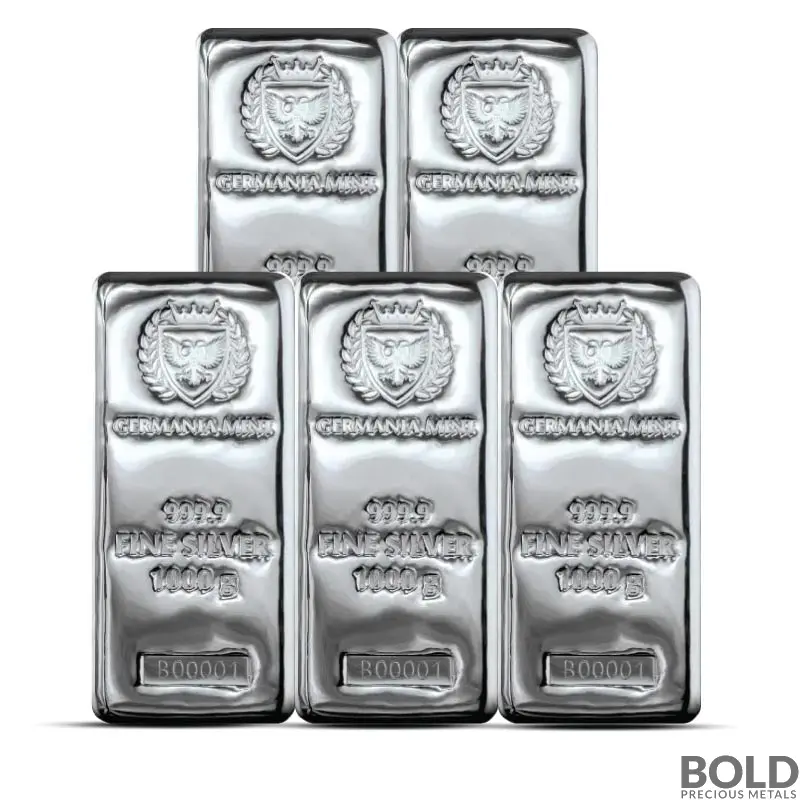 1 kilo Germania Mint Silver Bar (Box of 5)