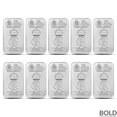 1 oz Great Britain Royal Celebration Silver Bar - Lot of 10 (Plastic Vacuum Sealed)