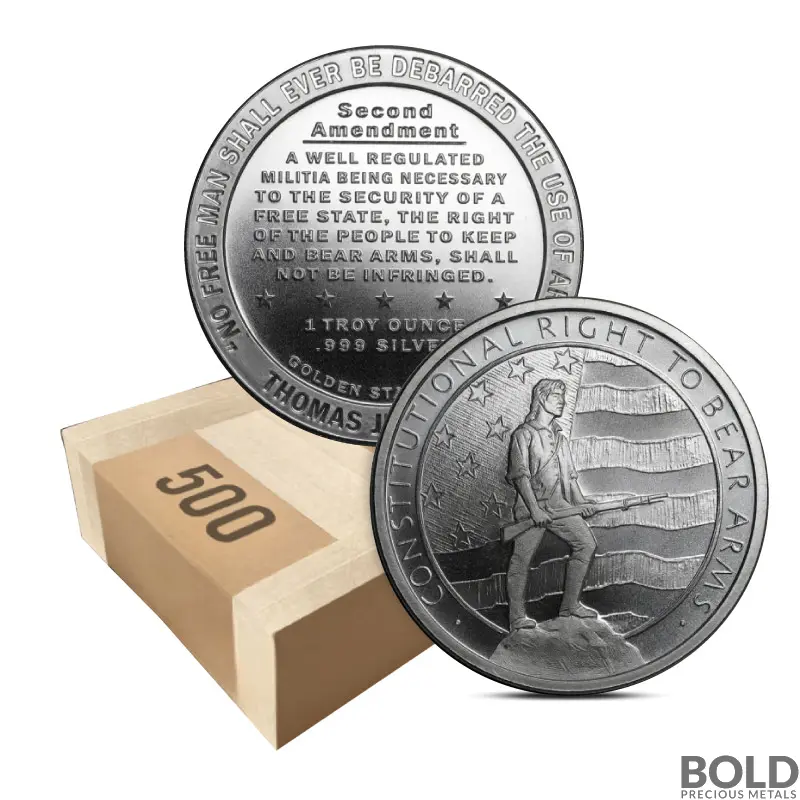 1 oz Second Amendment Silver Round 999 Fine - Box of 500